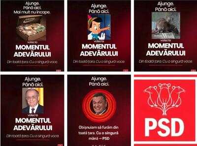 E festival de m...e  la adresa PSD după ce liderii partidului au postat pe rețele sociale afișe identice cu „Momentul Adevărului”, votul pentru debarcarea lui Ilie Bolojan