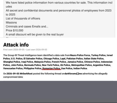 Documente ce ar conține informații despre polițiști, misiuni și infractori, scoase la vânzare de hackerI