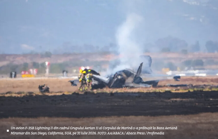 VIDEO Un avion F-35 „stealth” s-a prăbușit lângă baza militară devenită faimoasă cu filmul „Top Gun”