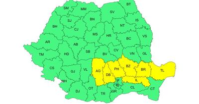 Cod galben de furtuni în Muntenia și Dobrogea. ANM anunță ploi torențiale, vijelii și grindină
