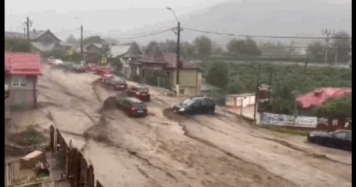 Ploaie record la Bușteni: Viitură puternică a luat mașini, 12 persoane salvate, un pieton rănit
