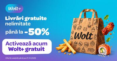 Reduceri de 50% și vouchere de cumpărături: Wolt+ Weeks ajunge în România
